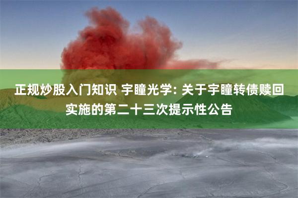 正规炒股入门知识 宇瞳光学: 关于宇瞳转债赎回实施的第二十三次提示性公告